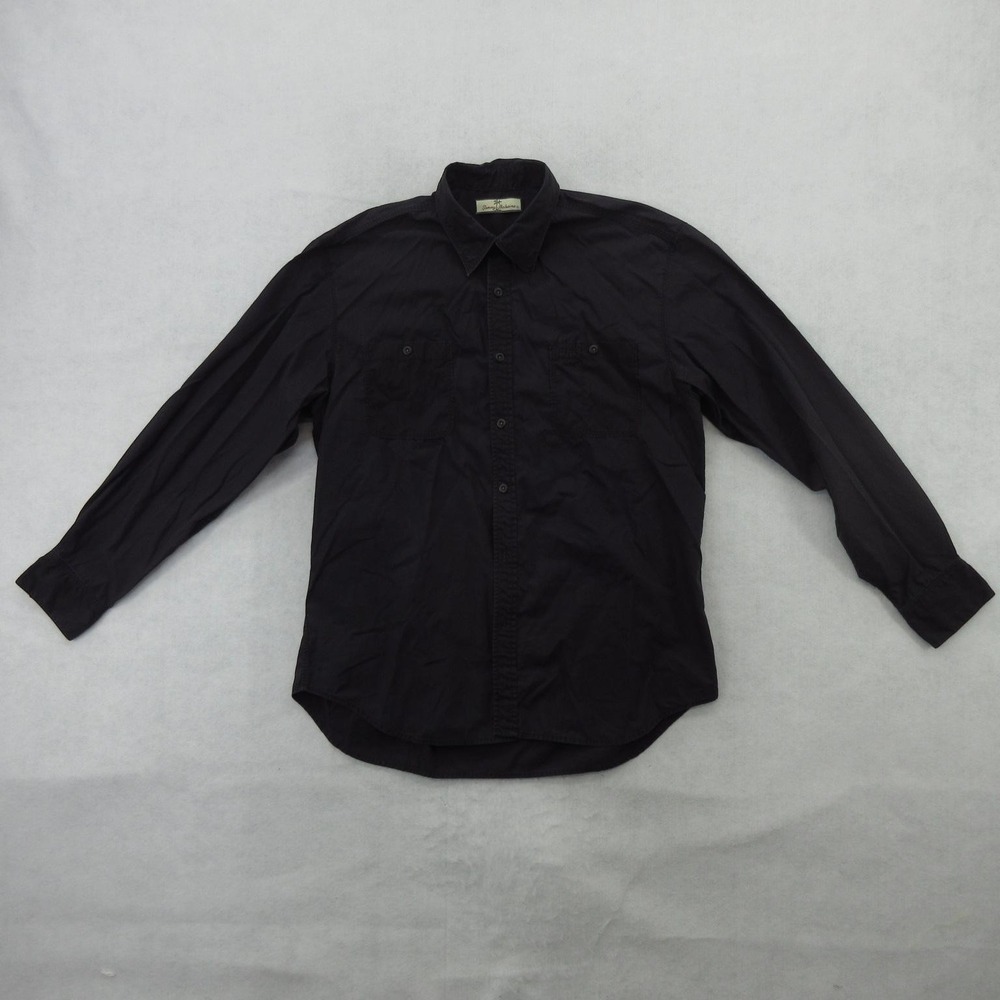 Tommy Bahama Shirt Mens XL Black Solid 100% Cotton Long Sleeve Button Up Casual